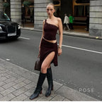 River One-Shoulder Lace Skirt Set