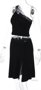 River One-Shoulder Lace Skirt Set