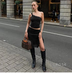 River One-Shoulder Lace Skirt Set