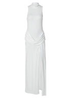 Ruched High Neck Maxi Dress