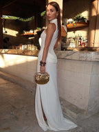 Ruched High Neck Maxi Dress