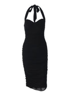 Ruched Mesh Halter Maxi Dress