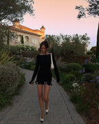 Ruffle Hem Long Sleeve Knit Mini Dress