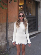 Ruffle Hem Long Sleeve Knit Mini Dress