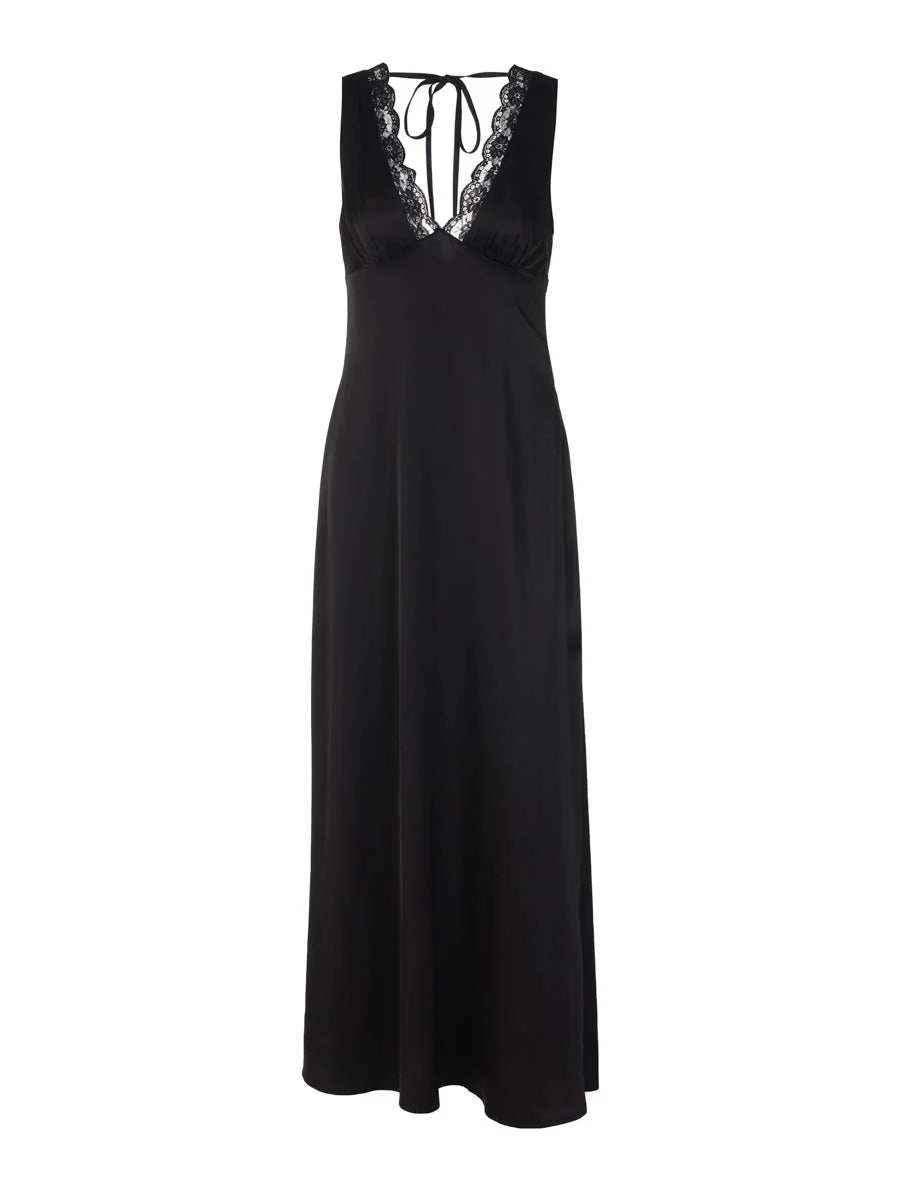 Satin Lace Spliced Maxi Dress