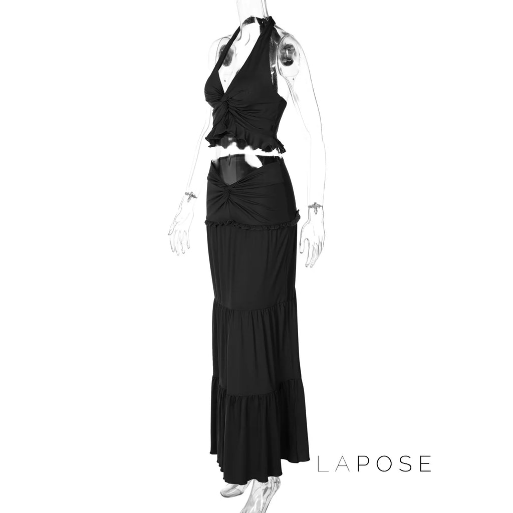 Shawna Twisted Halter Maxi Skirt Set