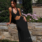 Shawna Twisted Halter Maxi Skirt Set