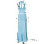 Shawna Twisted Halter Maxi Skirt Set