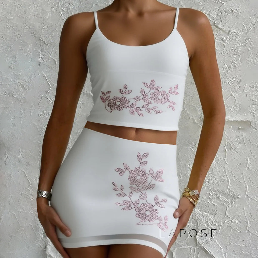 Sianna Halter Rhinestone Skirt Set