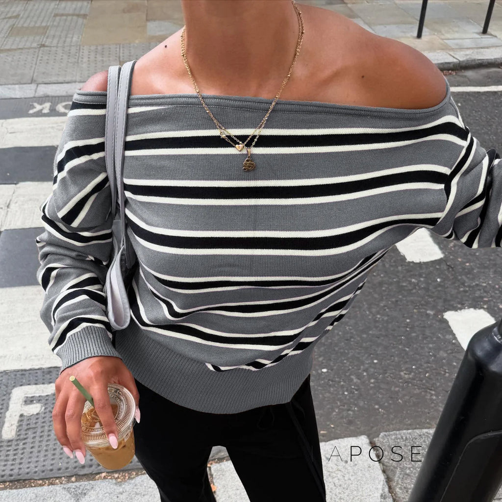 Stormy Striped Off Shoulder Knit Top