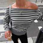 Stormy Striped Off Shoulder Knit Top