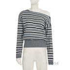 Stormy Striped Off Shoulder Knit Top