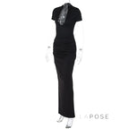 Susanna Deep V Ruched Maxi Dress