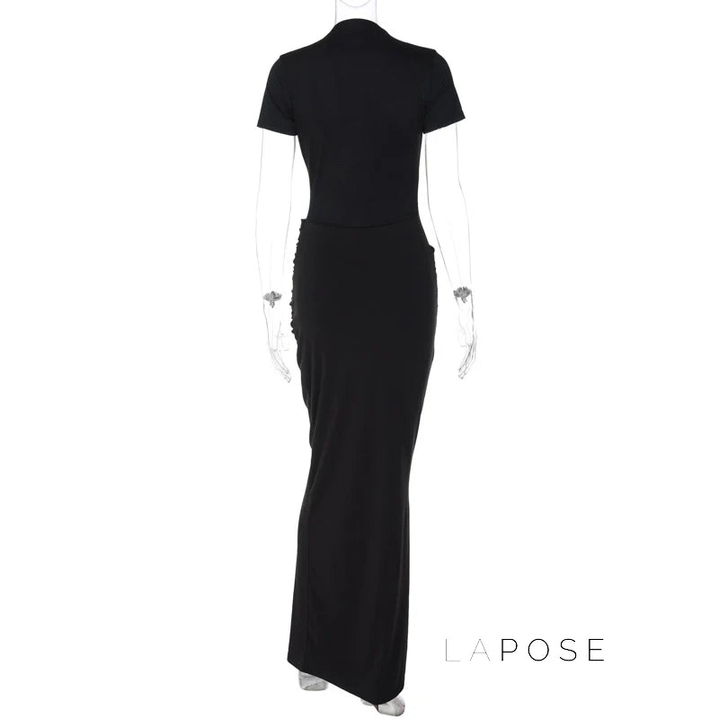 Susanna Deep V Ruched Maxi Dress