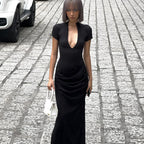 Susanna Deep V Ruched Maxi Dress