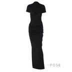 Susanna Deep V Ruched Maxi Dress