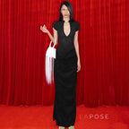 Susanna Deep V Ruched Maxi Dress