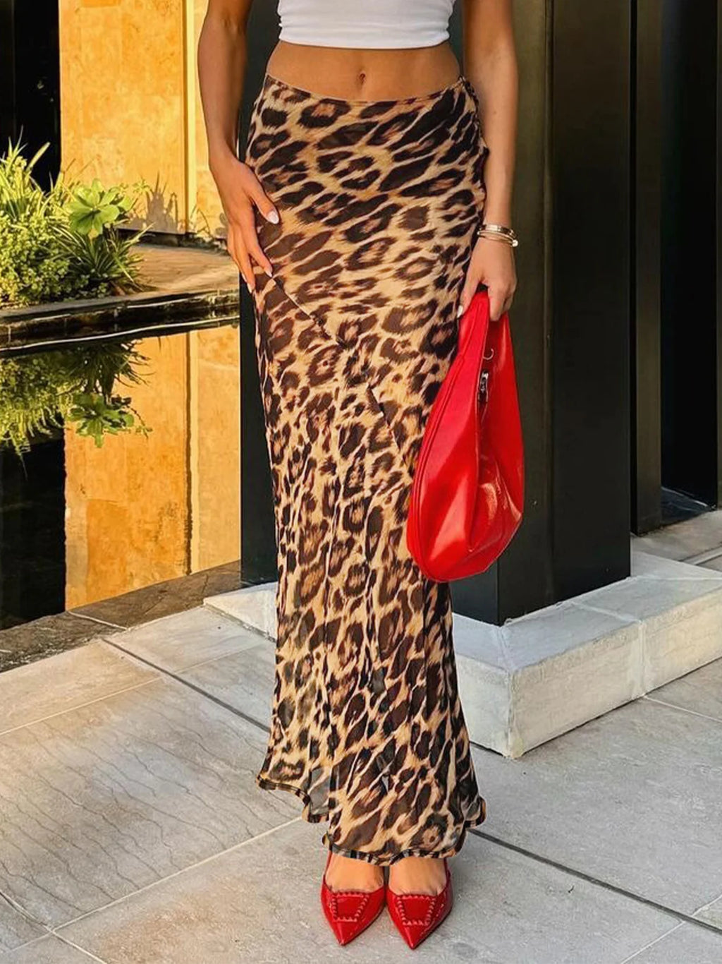 Talayah Leopard Mesh Maxi Skirt