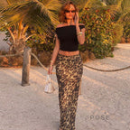 Talayah Leopard Mesh Maxi Skirt