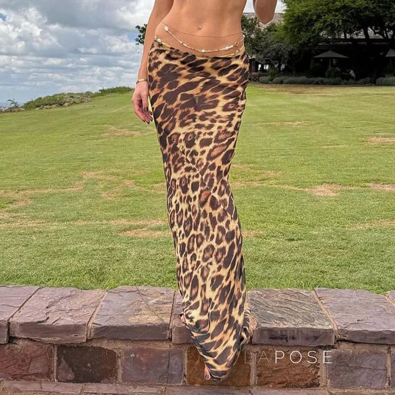 Talayah Leopard Mesh Maxi Skirt