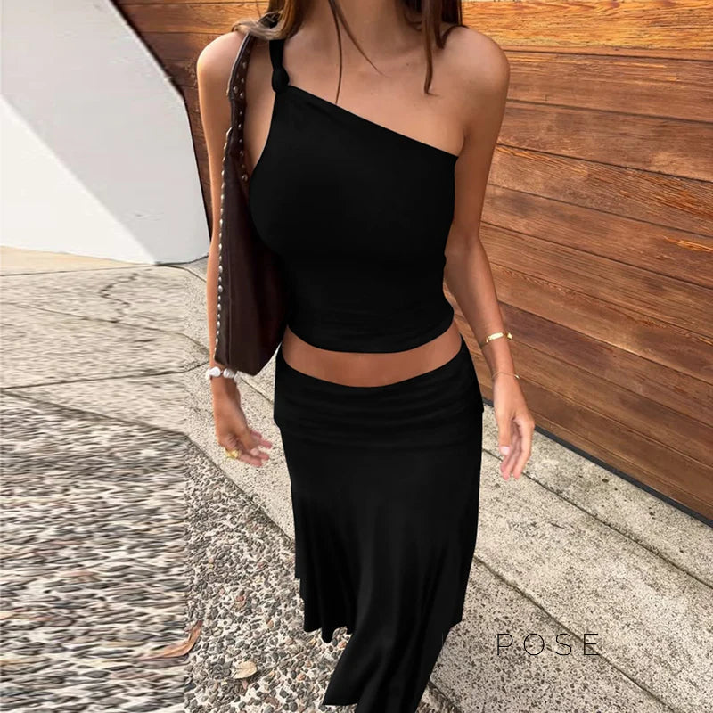 Tatum One-Shoulder Midi Skirt Set