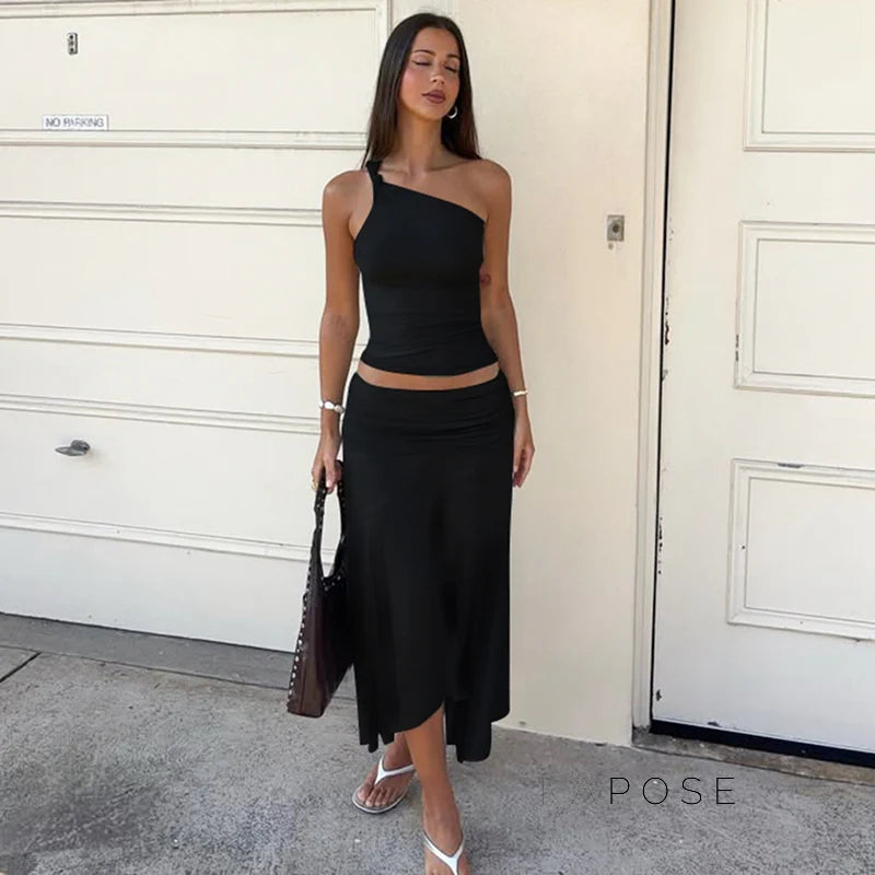 Tatum One-Shoulder Midi Skirt Set