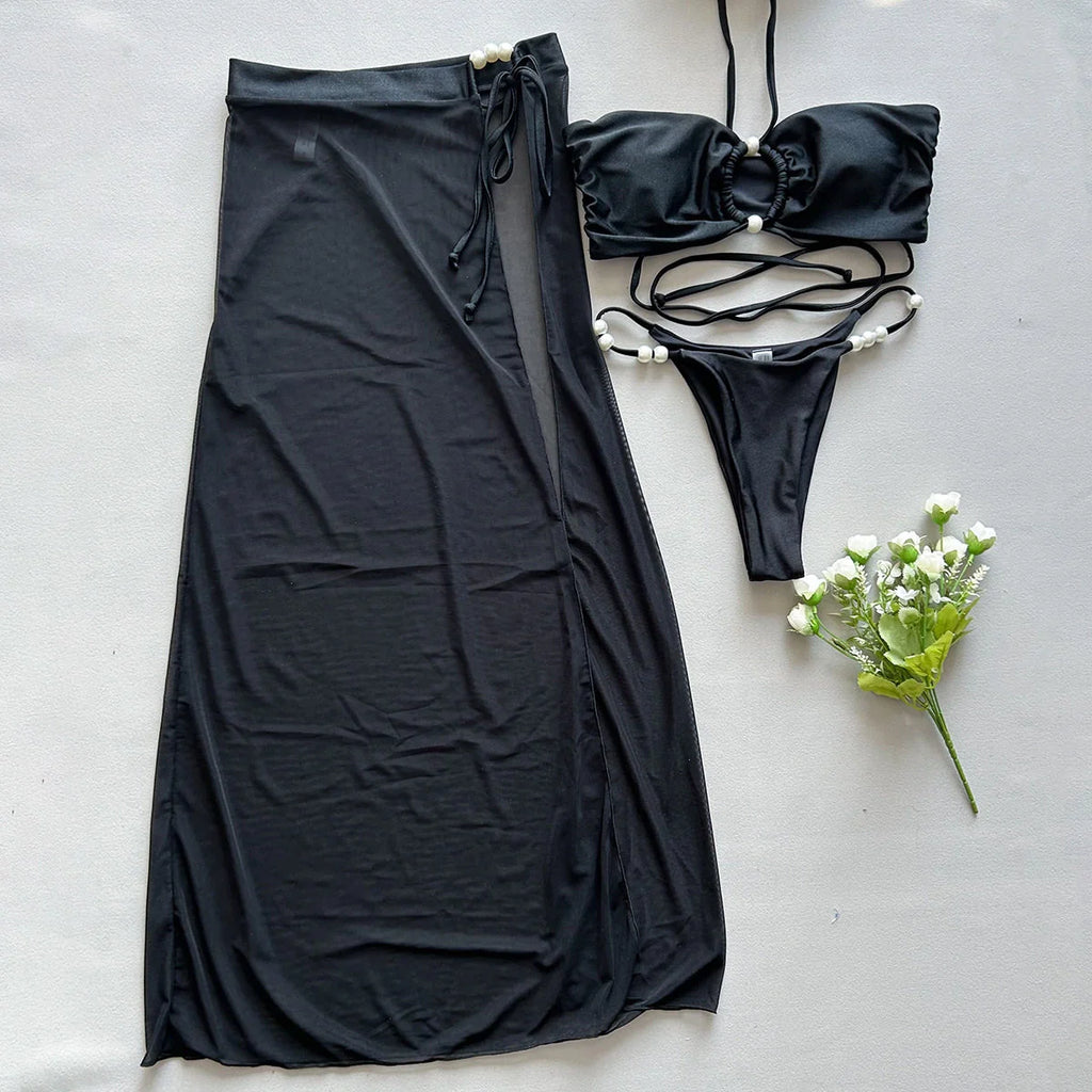 Three-Piece Bikini & Cover-Up Skirt Set