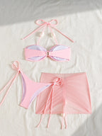 Three-Piece Halter Bikini & Skirt Set