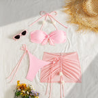 Three-Piece Halter Bikini & Skirt Set