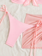 Three-Piece Halter Bikini & Skirt Set