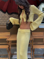 Timber Lace-Up Bell-Sleeve Skirt Set