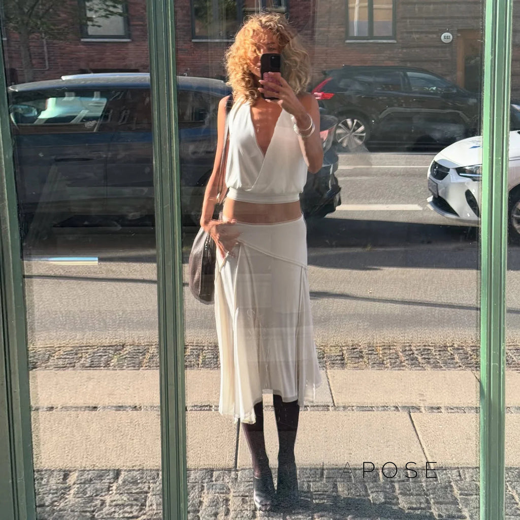 Tristan White Asymmetric Maxi Skirt