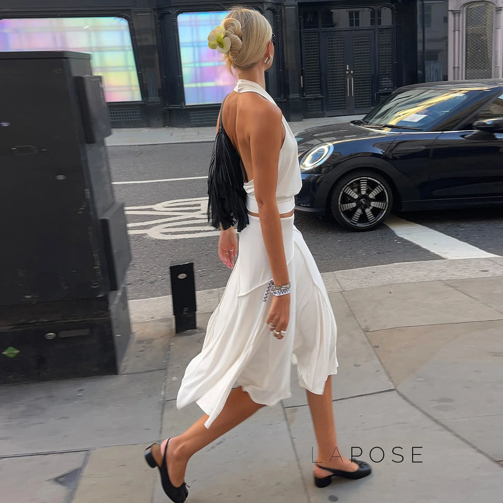 Tristan White Asymmetric Maxi Skirt