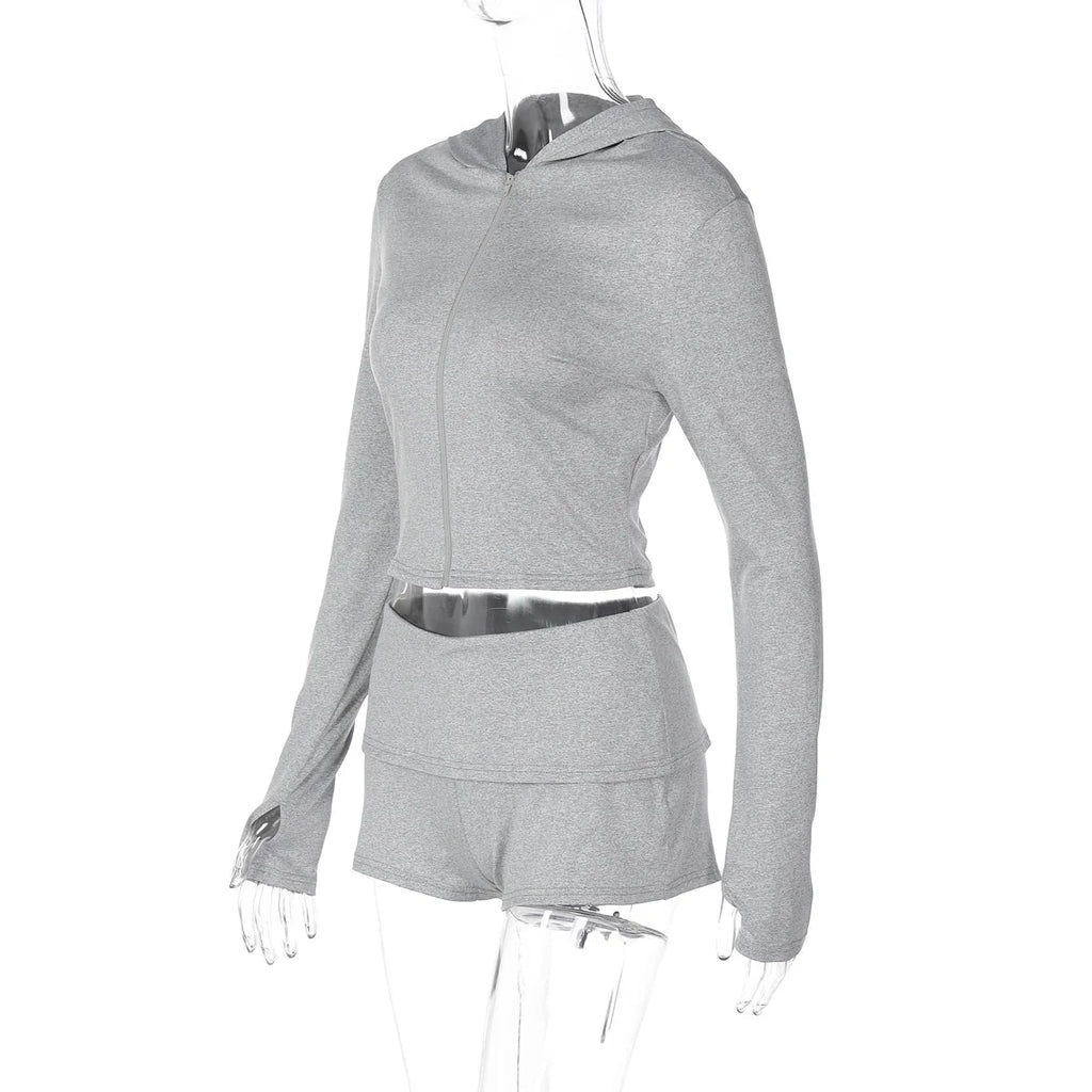 Two-Piece Hooded Zip-Up Short Set