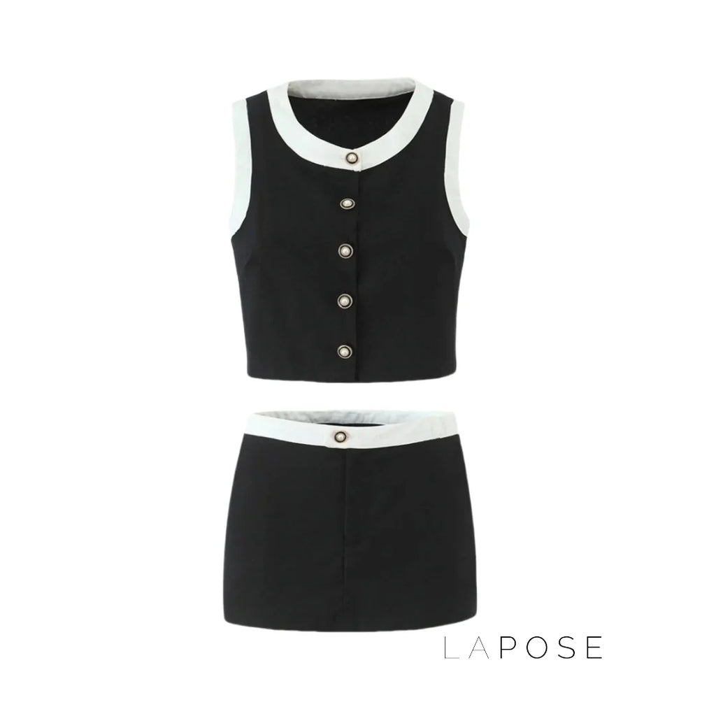 Vivianna Black Tweed Skirt Set