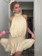 Winter Halter Satin Mini Dress