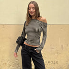 Yanely Striped One Shoulder Knit Top