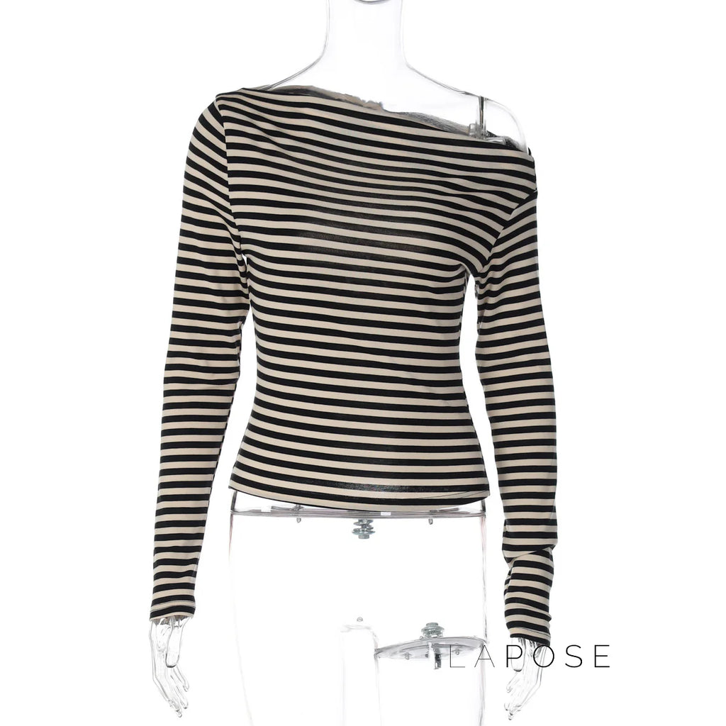 Yanely Striped One Shoulder Knit Top