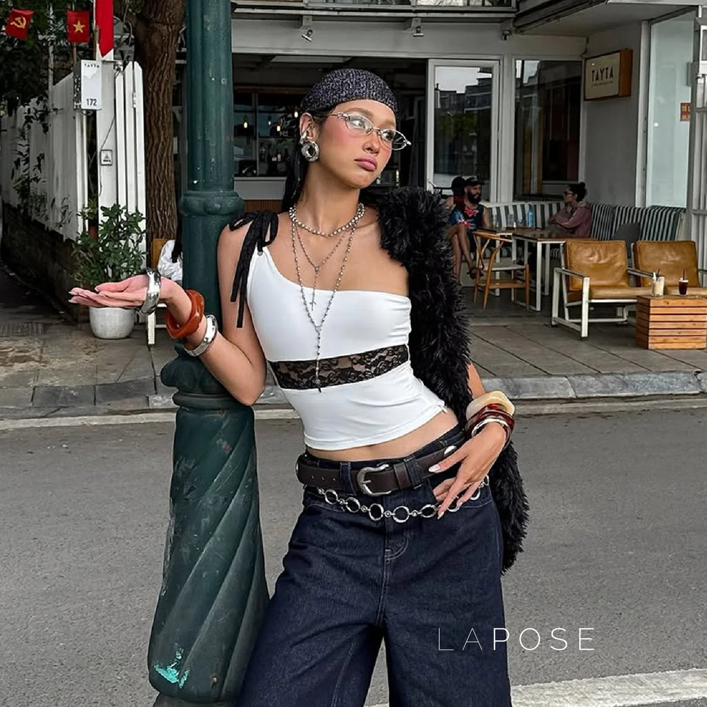 Yaneth One-Shoulder Lace Camisole