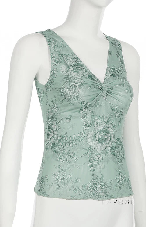 Yehudis Twisted Floral Mesh Top