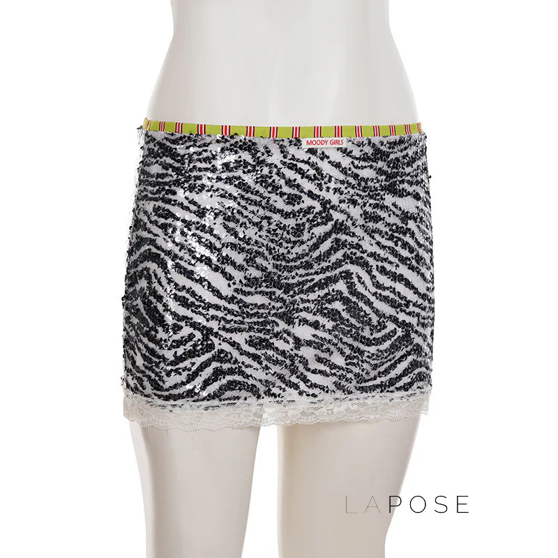 Zaylie Sequin Zebra Mini Skirt