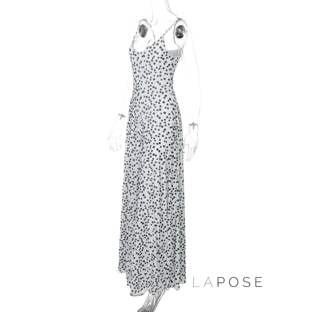 Zulema Polka Dot Mesh Midi Dress