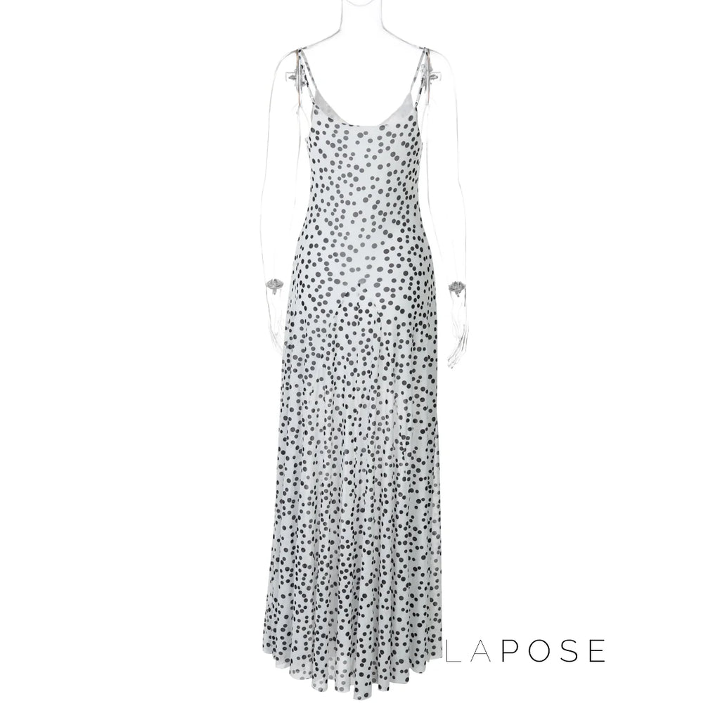 Zulema Polka Dot Mesh Midi Dress