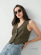 Zuri Cropped Button-Up Vest