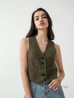 Zuri Cropped Button-Up Vest