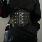 Large Gothic Ebony Leather Punk Corset Belt