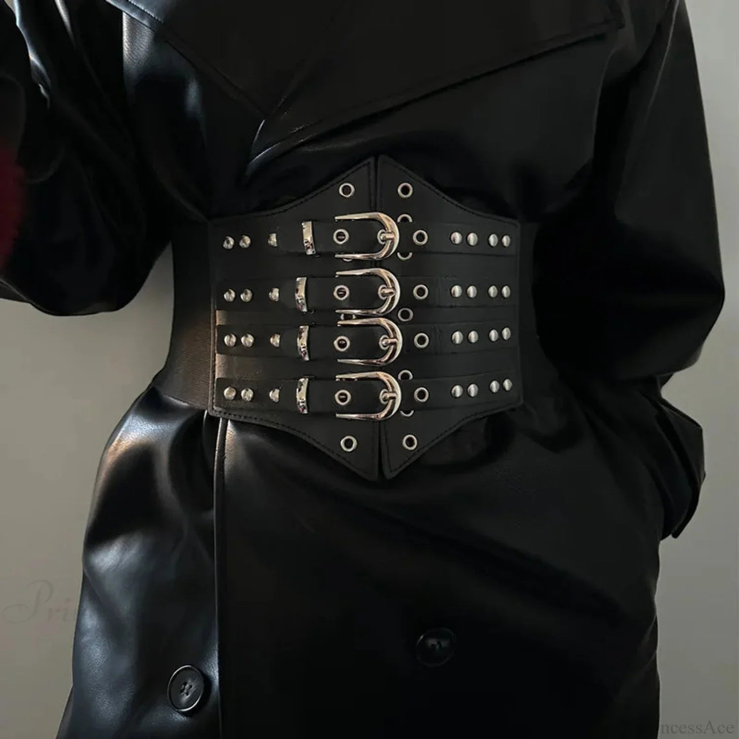 Large Gothic Ebony Leather Punk Corset Belt