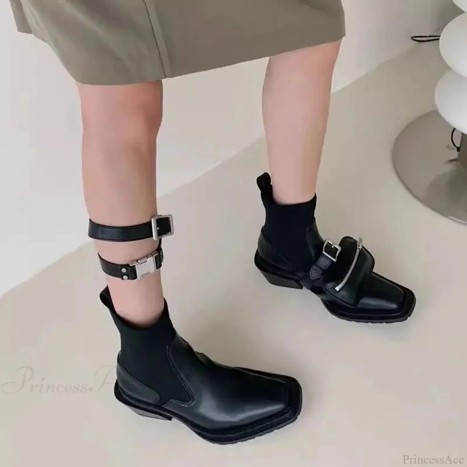 Lavish Block Heel Gothic Ankle Boot