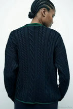 Lazy Style Contrasting V-neck Cardigan