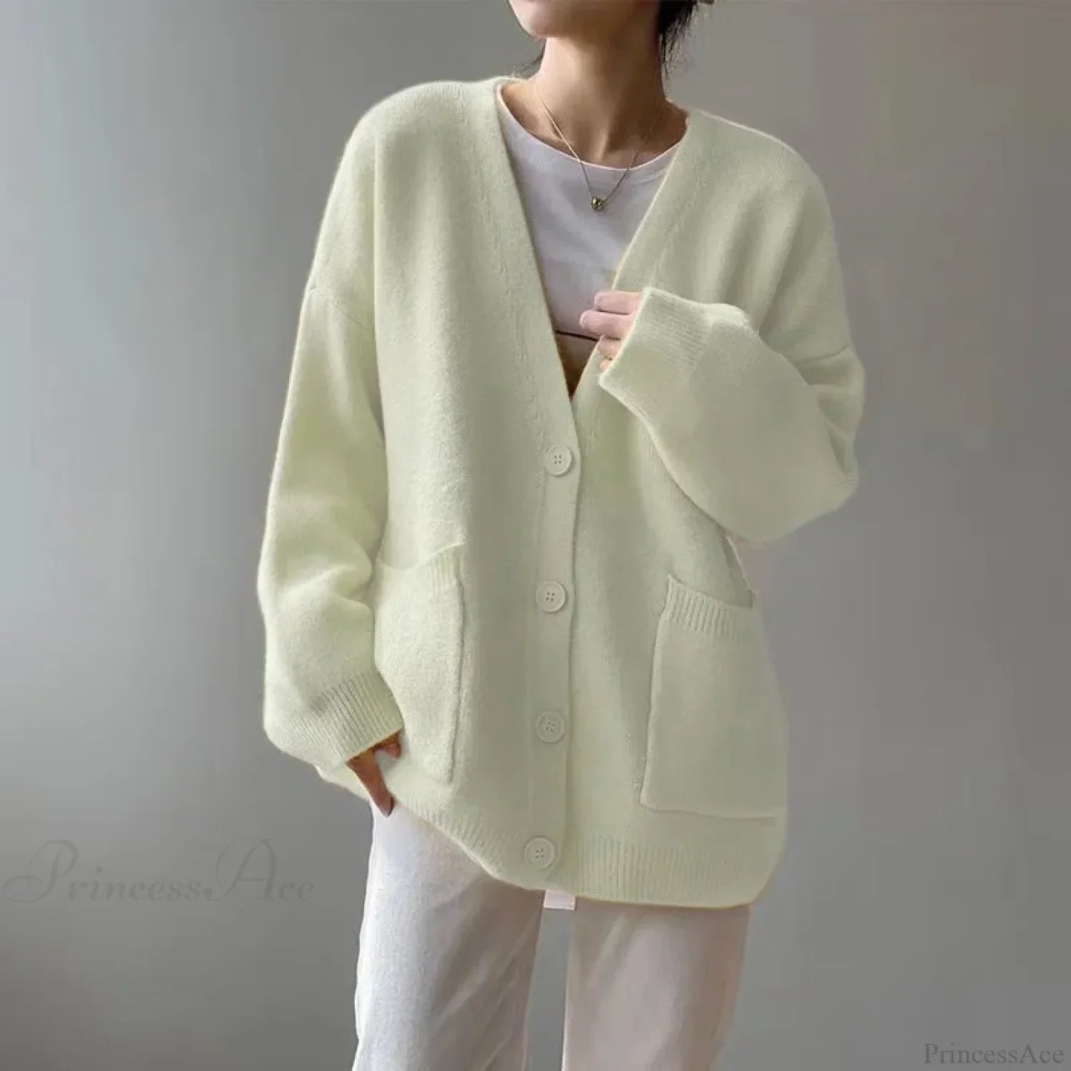 Lazy Wind Yellow Single-Breasted Knit Cardigan